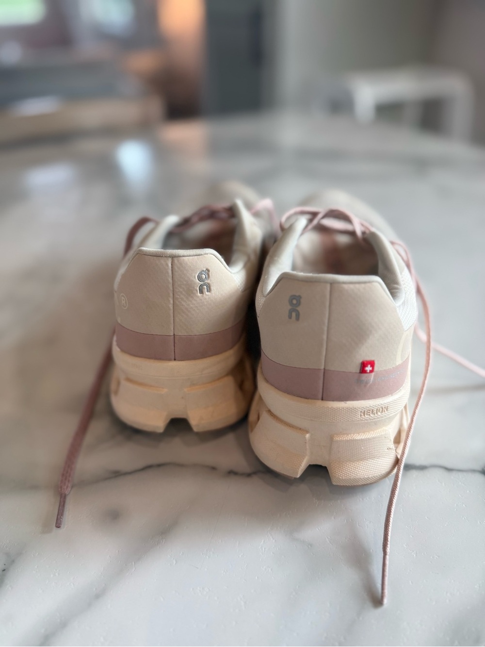 On Clouds Athletic Sneakers in Soft Beige and Blush - Picture 2 of 4